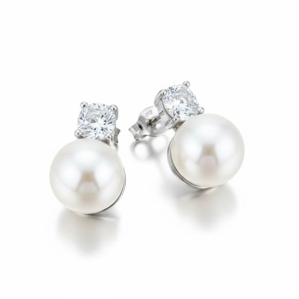 Smukke fine �reringe med zirkonia sten og perle