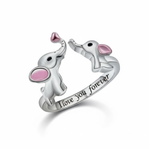 Smuk justerbar ring med elefanter - Slv