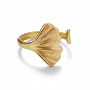 Justerbar ring med blad - Forgyldt