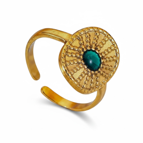 Forgyldt ring med smuk grn perle