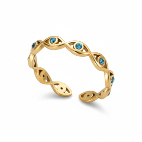 Justerbar ring med grnne zirkonia sten - Forgyldt