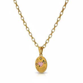 Smuk halskde med lyserdt hjerte og zirkonia sten