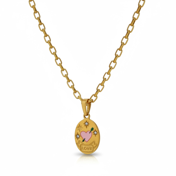 Smuk halsk�de med lyser�dt hjerte og zirkonia sten