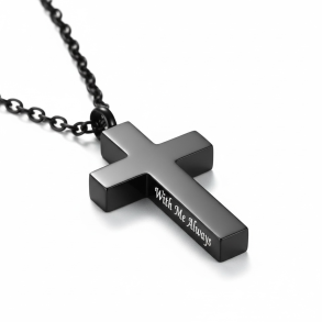 Halskde  Kors med Indgravering With Me Always - Sort