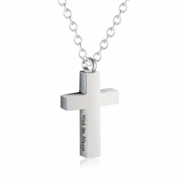 Halsk�de � Kors med Indgravering �With Me Always� - S�lv