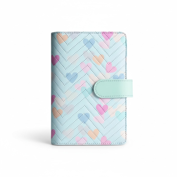 A6 Cash Stuffing Bog  Lysebl med Pastel Hjerter