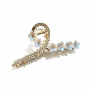 H�rklemme - Metal, Guld med zirkoniasten og perlemors blomster