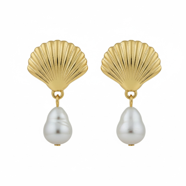 �reringe med muslingeskal og smuk hvid perle