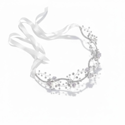 Elegant h�rsmykke med krystaller og blomster - S�lv