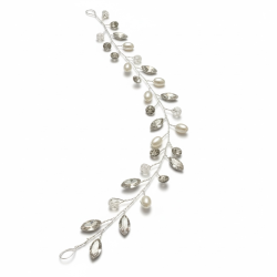Elegant h�rsmykke med perler og krystaller � s�lv