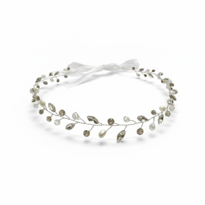 Elegant h�rsmykke med perler og krystaller � s�lv