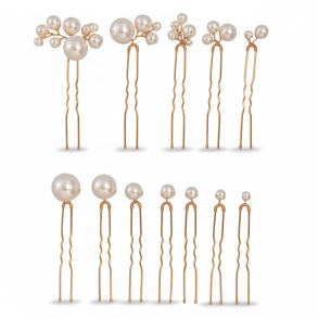 12 stk. H�rn�le med hvide perle - Forgyldt