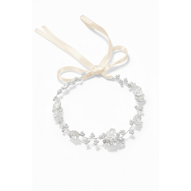 H�r smykke med fine hvide blomster - S�lv