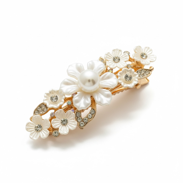 Elegant patentsp�nde med blomster og perledetalje