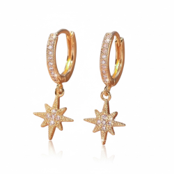 Guld hoops med funklende stjernevedh�ng