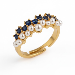 Ring � Justerbar med perler og bl� sten