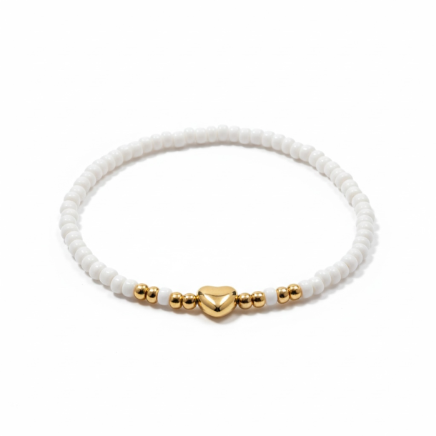 Hvidt elastikarmb�nd med guldfarvet hjerte