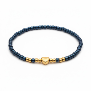 Bl�t elastikarmb�nd med guldfarvet hjerte