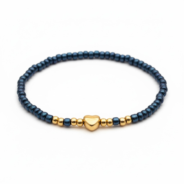 Bl�t elastikarmb�nd med guldfarvet hjerte