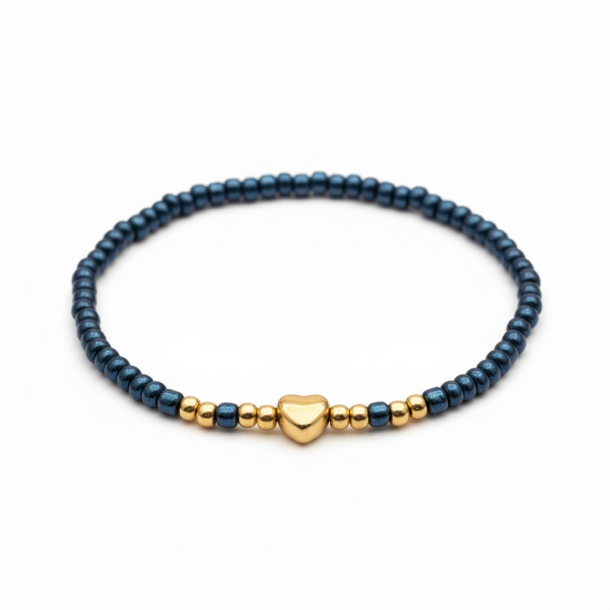 Bl�t elastikarmb�nd med guldfarvet hjerte