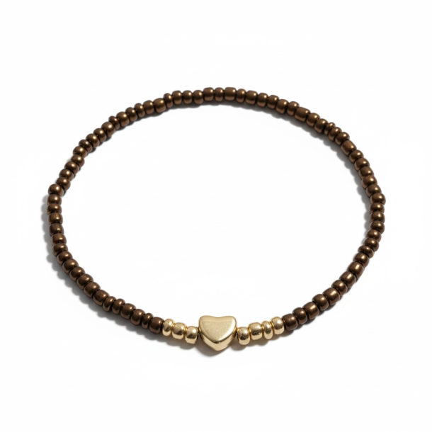 Brunt elastikarmb�nd med guldfarvet hjerte