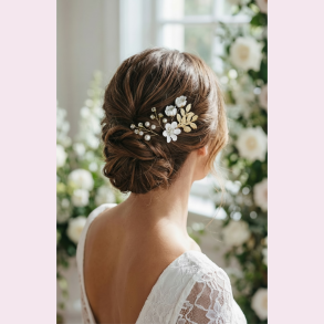 Forgyldt h�rn�l med de fineste blomster og perler 