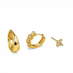 Guld hoops med blomster og sten