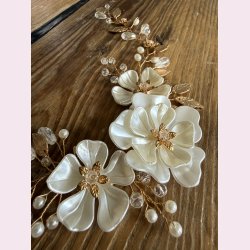 H�rsmykke med blomster, perler og krystaller - Guld