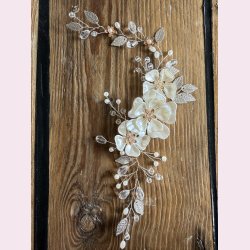 H�rsmykke med blomster, perler og krystaller - S�lv