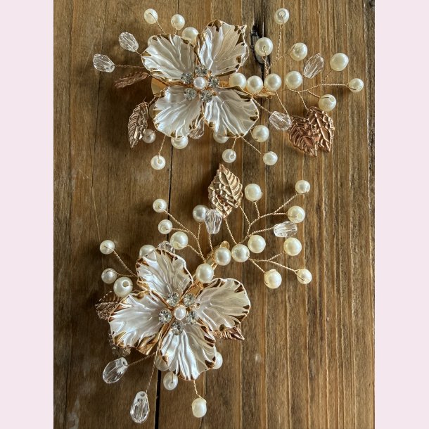 H�rsp�nder med blomster, perler og krystaller � s�t � 2 stk