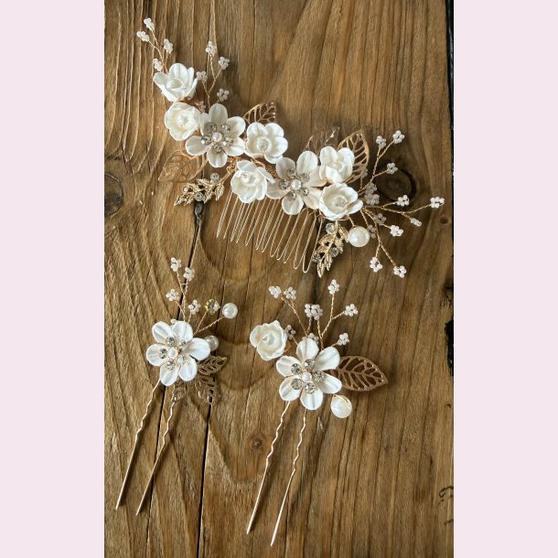 H�rsmykke s�t � blomster &amp; perler (3 stk)