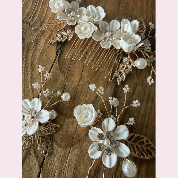 H�rsmykke s�t � blomster &amp; perler (3 stk)