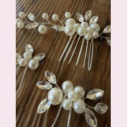 Elegant h�rsmykkes�t med perler og krystaller � 3 dele