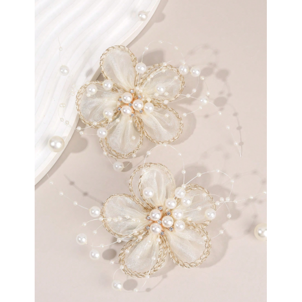 2 smukke blomster hrclips - Beige