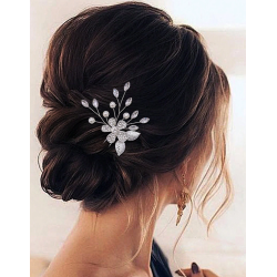 Slv hrnl med hvide perler og krystalperler