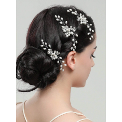 3 stk. Slv hrnle med hvide perler, krystalperler og slv blade 