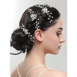 3 stk. Slv hrnle med hvide perler, krystalperler og slv blade 