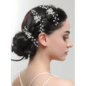 3 stk. Slv hrnle med hvide perler, krystalperler og slv blade 