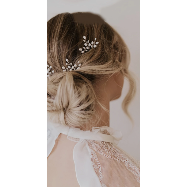 3 stk. Hrnle med hvide perler - Forgyldt