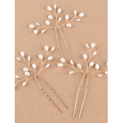 3 stk. Hrnle med hvide perler - Forgyldt