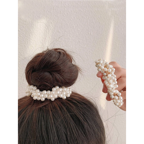 2 stk. Elegante hr elastikker med hvide perler