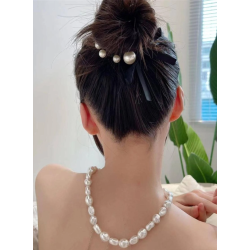 2 stk. Elegante hr elastikker med hvide perler og sljfer