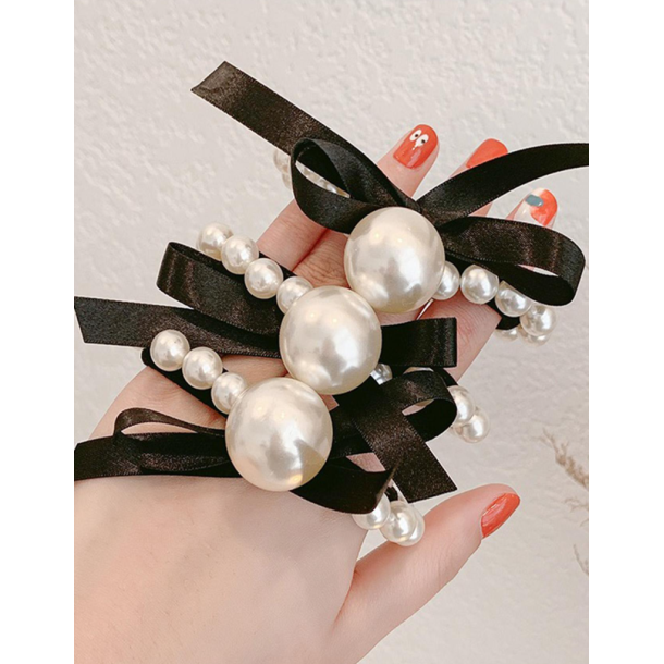 2 stk. Elegante hr elastikker med hvide perler og sljfer