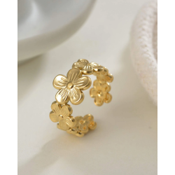 Justerbar ring med smukt blomster mnster - Forgyldt