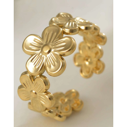 Justerbar ring med smukt blomster mnster - Forgyldt