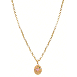 Smuk halskde med lyserdt hjerte og zirkonia sten