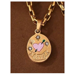 Smuk halskde med lyserdt hjerte og zirkonia sten