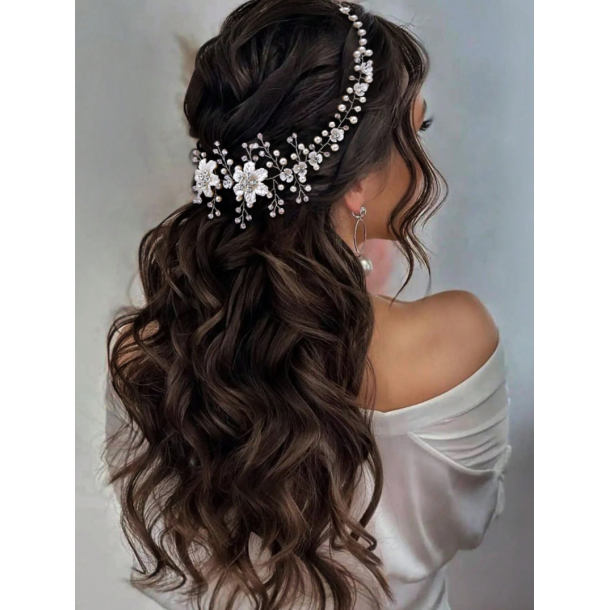 Hr smykke med smukke hvide blomster - Slv 