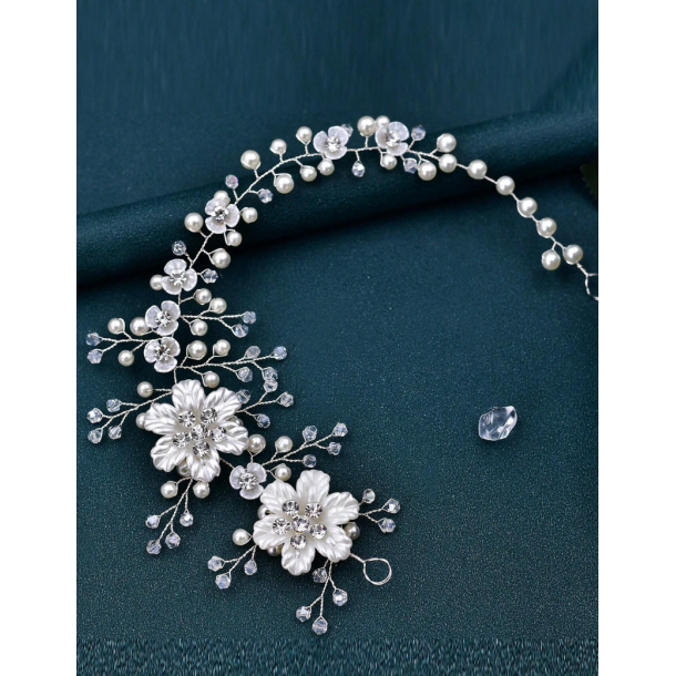 Hr smykke med smukke hvide blomster - Slv 