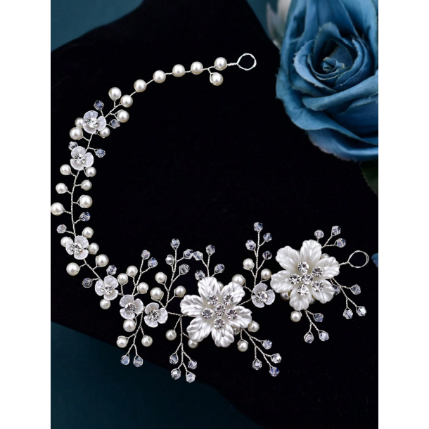 Hr smykke med smukke hvide blomster - Slv 